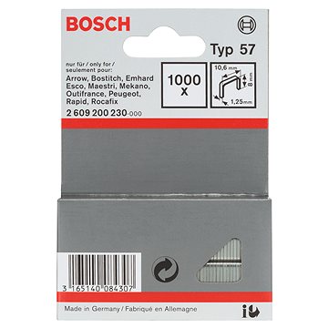 

BOSCH Sponky do sponkovačky z plochého drátu, typ 57 10,6 × 1,25 × 8 mm 2.609.200.230