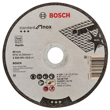 

BOSCH Dělicí kotouč rovný Standard for Inox 2.608.601.513