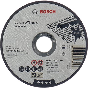 

BOSCH Dělicí kotouč rovný Expert for Inox AS 46 T INOX BF, 125 mm, 1,6 mm 2.608.600.220