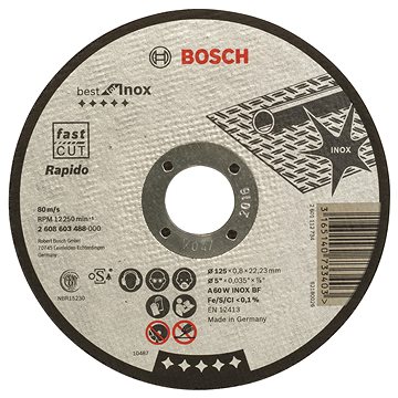 

BOSCH Dělicí kotouč rovný Best for Inox – Rapido A 60 W INOX BF, 125 mm, 0,8 mm 2.608.603.488
