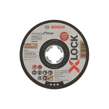 

BOSCH Plochý řezný kotouč Standard for Inox systému X-LOCK 115 × 1 × 22,23 mm 2.608.619.261