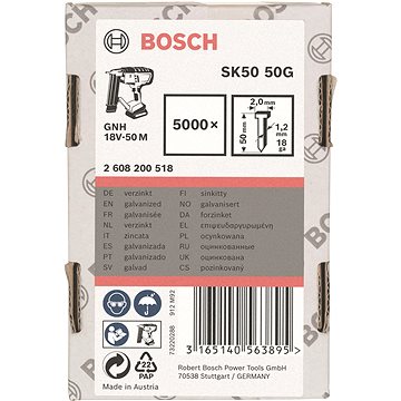 

BOSCH Hřeby se zápustnou hlavou SK50 50G 1,2 mm, 50 mm, pozinkovaný 2.608.200.518