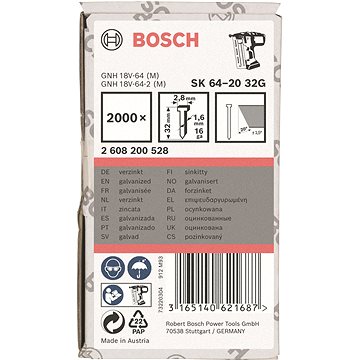 

BOSCH Hřeby se zápustnou hlavou SK64 20G 32 mm, pozinkovaný 2.608.200.528