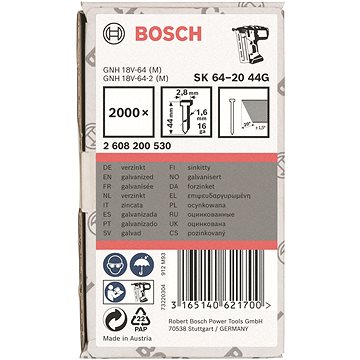 

BOSCH Hřeby se zápustnou hlavou SK64 20G 44 mm, pozinkovaný 2.608.200.530