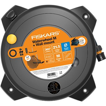 

FISKARS Set buben s hadicí M 1/2", dosah 21,5 metrů s držákem na zeď