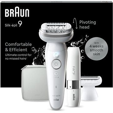 

Braun Silk·épil 9 9-341,Bílý/Stříbrný + mini holící strojek na obličej