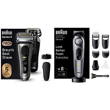

Braun Series 9 PRO+ Tmavě šedý + zastřihovač Braun Series 7 BT7420