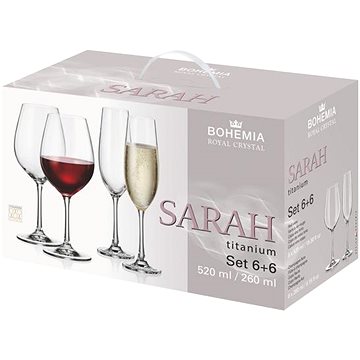 

Bohemia Royal Crystal SARAH Sada sklenic na víno a šampaňské 12 ks