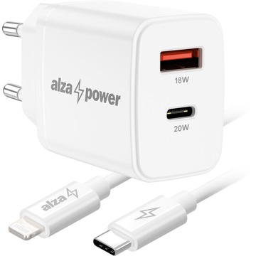 

AlzaPower A101CA Fast Charge 20W bílá + Core Lightning MFi 1m bílý