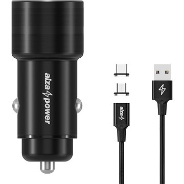 

AlzaPower Car Charger P520 USB + USB-C Power Delivery černá + MagCore 2in1 USB-C + Micro USB, 5A, 1m