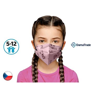10x Český respirátor FFP2 vhodný pro děti - růžový pejsek - Respirátor