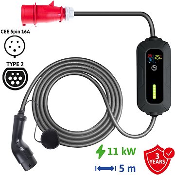 

Sectron Lite Přenosná nabíječka pro elektromobil - 16A, 11 kW, 400V, CEE 5pin - Type 2, délka 5 m