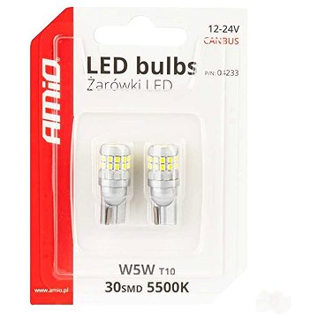 AMIO LED žárovky CANBUS 12 V/24 V 5 W W2,1 × 9,5 d, 2 ks