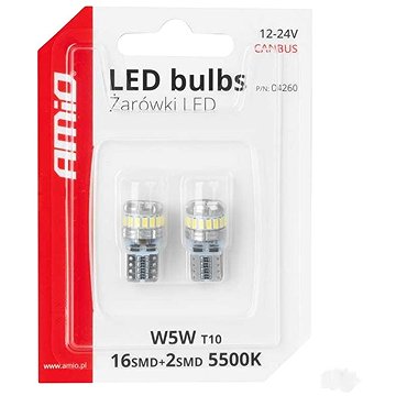AMIO LED žárovky CANBUS 12 V/24 V 5 W W2,1 × 9,5 d čiré, 2 ks