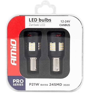Amio LED 12V/24V 21W BA15s čirá CANBUS s ventilátorem, 2 ks 24SMD