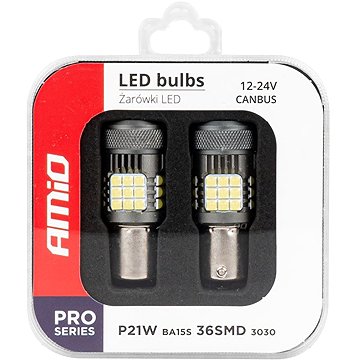 Amio LED 12V/24V 21W BA15s čirá CANBUS s ventilátorem, 2 ks