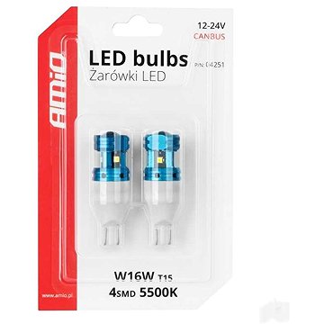 AMIO LED CANBUS 12V/24V W16W 2,1x9,5d čiré, 2 ks