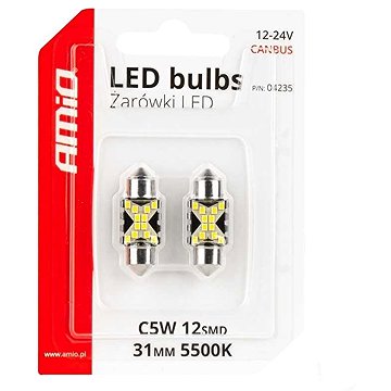 AMIO LED žárovka Festoon CANBUS 12/24V SV31mm čiré, 2 ks
