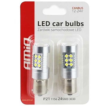 AMIO LED CANBUS 12V/24V 21W BA15s čiré, 2 ks