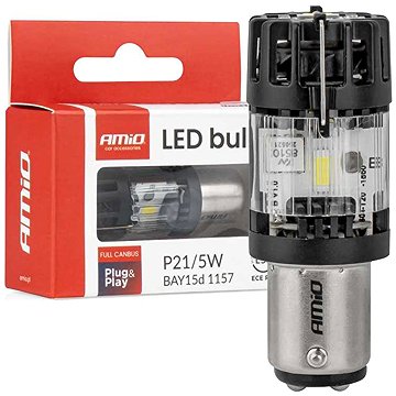 AMIO LED žárovka 12V 21/5W BAY15D čirá FULL CANBUS