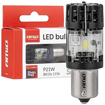 AMIO LED žárovka 12V 21W BA15s čirá FULL CANBUS