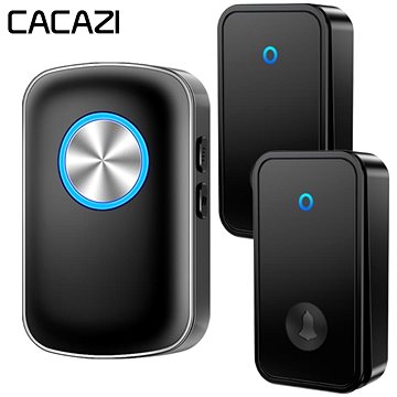 

CACAZI FA28 Bezdrátový bezbateriový zvonek – 1× přijímač + 2× tlačítko - černý