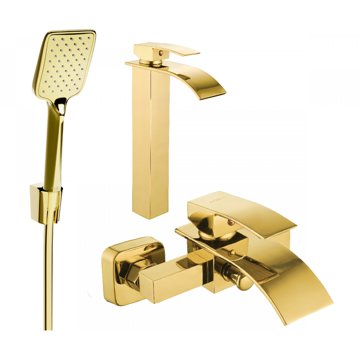 

MEXEN Aries R62 Set umyvadlové a vanové baterie s příslušenstvím, zlato (744813R62-50)