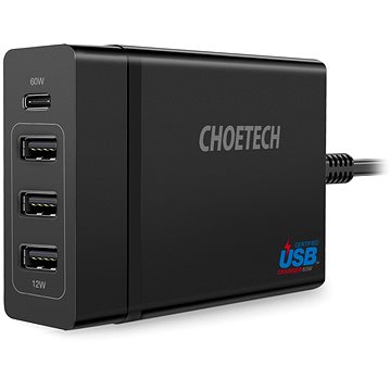 ChoeTech Multi Charge USB-C PD 60W + 3x USB-A Charging Station Black - Nabíječka do sítě