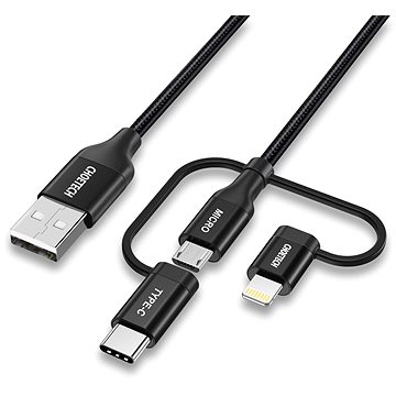 ChoeTech MFi 3-in-1 USB to USB-C + Micro + Lightning Nylon 1.2m Cable - Datový kabel