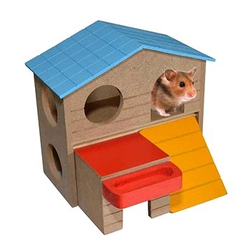 

DUVO+ Barevný dřevěný domeček pro drobné hlodavce 13 × 16 × 15,5 cm