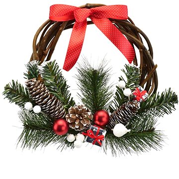 

DOMMIO Vánoční věnec - proutěný s dárečky a mašlí, 25 cm