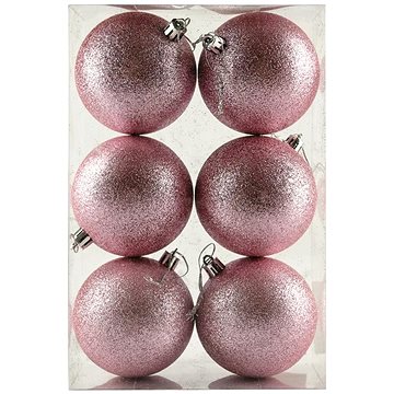 

DECOLED Vánoční ozdoby - koule plastové, jemně růžové/glitter, průměr 8 cm, 6 ks
