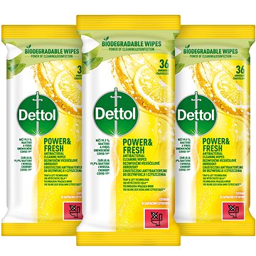 

DETTOL Antibakteriální ubrousky na povrchy Citron 3× 36 ks