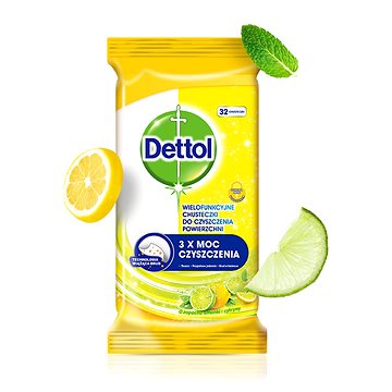 DETTOL Antibakteriální ubrousky na povrchy Citron a Limeta 32 ks - Čisticí ubrousky