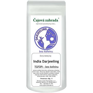 

Čajová zahrada India Darjeeling TGFOPI - černý čaj BEZ KOFEINU, 60g
