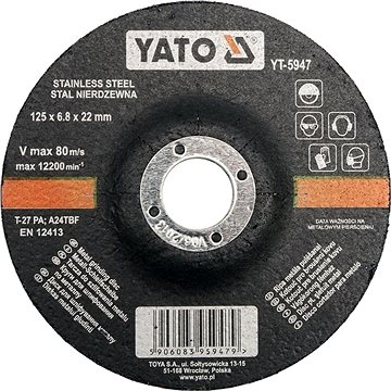 

YATO Kotouč na kov 125 x 22 x 6,8 mm vypouklý brusný INOX YT-5947