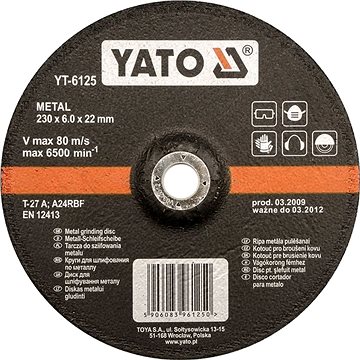 

YATO Kotouč na kov 125 x 22 x 6,0 mm vypouklý brusný YT-6124