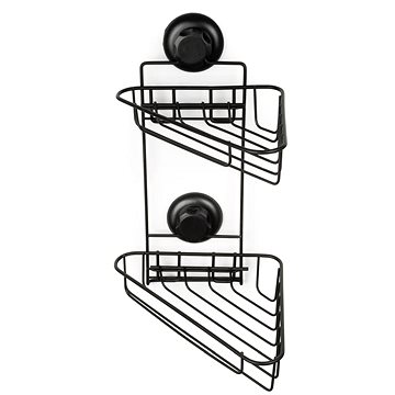 

COMPACTOR Bestlock Black Dvojitá rohová polička do koupelny, bez vrtání, nosnost až 12 kg