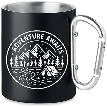 Coolkousky Plechový hrnek s karabinou - adventure awaits