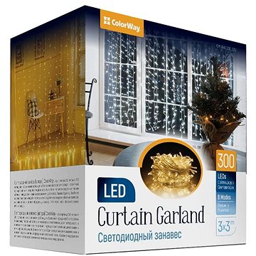 

ColorWay CW-GW-300L33V, LED vánoční girlanda, 300x LED, Teplá bílá, Délka 3 x 3 m