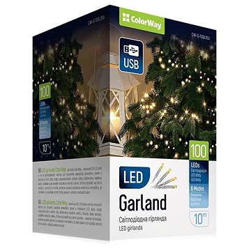 

ColorWay CW-G-100L10U, LED vánoční řetěz, 100x LED, Teplá bílá, Délka 10 m, USB
