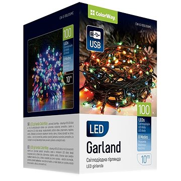 

ColorWay CW-G-100L10UMC, LED vánoční řetěz, 100x LED, Vícebarevný, Délka 10 m, USB