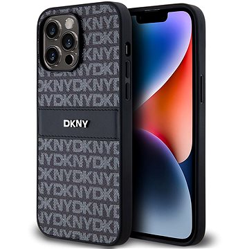 

DKNY PU Leather Repeat Pattern Tonal Stripe Zadní Kryt pro iPhone 14 Pro Black