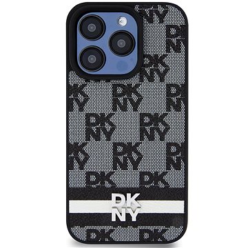 DKNY PU Leather Checkered Pattern and Stripe Zadní Kryt pro iPhone 14 Pro Black