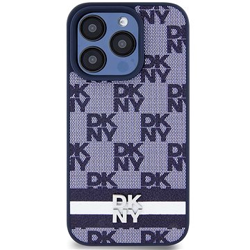 

DKNY PU Leather Checkered Pattern and Stripe Zadní Kryt pro iPhone 15 Pro Blue