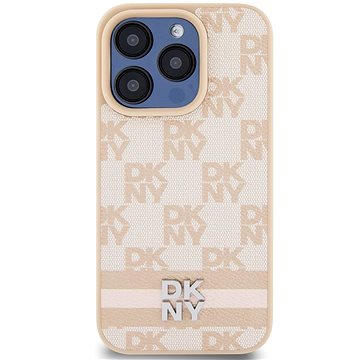 

DKNY PU Leather Checkered Pattern and Stripe Zadní Kryt pro iPhone 14 Pro Pink