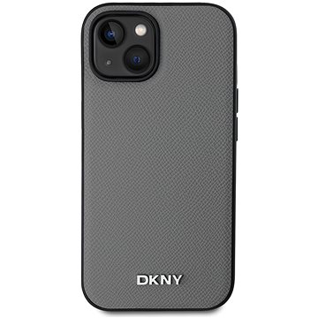 

DKNY PU Leather Silver Metal Logo Magsafe Zadní Kryt pro iPhone 15 Grey