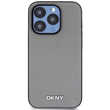 

DKNY PU Leather Silver Metal Logo Magsafe Zadní Kryt pro iPhone 15 Pro Max Grey