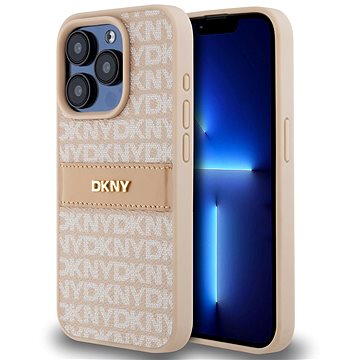 

DKNY PU Leather Repeat Pattern Tonal Stripe Zadní Kryt pro iPhone 15 Pro Pink