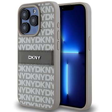 

DKNY PU Leather Repeat Pattern Tonal Stripe Zadní Kryt pro iPhone 15 Pro Beige